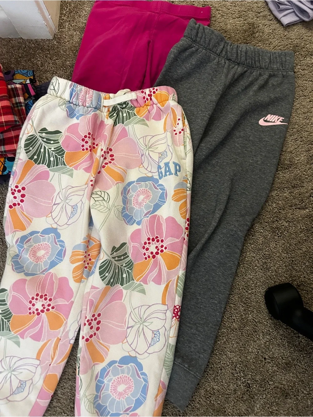 Nike Kids Gray Joggers with Light Pink Swoosh